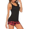 image:imageEkouaer Womens Cami Pajama Set Sleeveless Racerback Tank Top Soft SleepwearRed Plaid