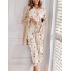 image:imageEkouaer Womens Capri Pajama Sets Print Short Sleeve Sleepwear Top and PantsBeige Flowers