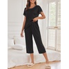 image:imageEkouaer Womens Capri Pajama Sets Print Short Sleeve Sleepwear Top and PantsBlack