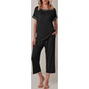 image:imageEkouaer Womens Capri Pajama Sets Print Short Sleeve Sleepwear Top and PantsBlack