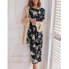 image:imageEkouaer Womens Capri Pajama Sets Print Short Sleeve Sleepwear Top and PantsBlack Big Flowers