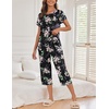 image:imageEkouaer Womens Capri Pajama Sets Print Short Sleeve Sleepwear Top and PantsBlack Big Flowers