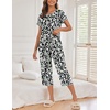 image:imageEkouaer Womens Capri Pajama Sets Print Short Sleeve Sleepwear Top and PantsBlack Flowers