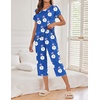 image:imageEkouaer Womens Capri Pajama Sets Print Short Sleeve Sleepwear Top and PantsBlue Flower Leopard Print