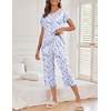 image:imageEkouaer Womens Capri Pajama Sets Print Short Sleeve Sleepwear Top and PantsBlue Flowers