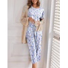 image:imageEkouaer Womens Capri Pajama Sets Print Short Sleeve Sleepwear Top and PantsBlue Flowers