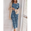 image:imageEkouaer Womens Capri Pajama Sets Print Short Sleeve Sleepwear Top and PantsBlue Meteor