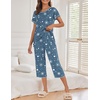 image:imageEkouaer Womens Capri Pajama Sets Print Short Sleeve Sleepwear Top and PantsBlue Meteor
