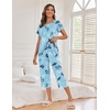 image:imageEkouaer Womens Capri Pajama Sets Print Short Sleeve Sleepwear Top and PantsBlue Tengman Flower