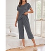 image:imageEkouaer Womens Capri Pajama Sets Print Short Sleeve Sleepwear Top and PantsDark Grey