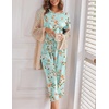 image:imageEkouaer Womens Capri Pajama Sets Print Short Sleeve Sleepwear Top and PantsGreen Flowers
