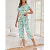 image:imageEkouaer Womens Capri Pajama Sets Print Short Sleeve Sleepwear Top and PantsGreen Flowers