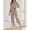 image:imageEkouaer Womens Capri Pajama Sets Print Short Sleeve Sleepwear Top and PantsKhaki Leopard Print