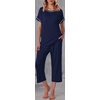 image:imageEkouaer Womens Capri Pajama Sets Print Short Sleeve Sleepwear Top and PantsNavy Blue