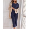 image:imageEkouaer Womens Capri Pajama Sets Print Short Sleeve Sleepwear Top and PantsNavy Blue