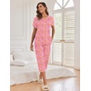 image:imageEkouaer Womens Capri Pajama Sets Print Short Sleeve Sleepwear Top and PantsPink Cashew Flower Print