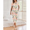 image:imageEkouaer Womens Capri Pajama Sets Print Short Sleeve Sleepwear Top and PantsPink Flower and Bird Print