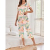 image:imageEkouaer Womens Capri Pajama Sets Print Short Sleeve Sleepwear Top and PantsPink Flower and Bird Print