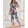 image:imageEkouaer Womens Capri Pajama Sets Print Short Sleeve Sleepwear Top and PantsPink Little Flowers