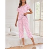 image:imageEkouaer Womens Capri Pajama Sets Print Short Sleeve Sleepwear Top and PantsRoes Flowers