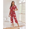 image:imageEkouaer Womens Capri Pajama Sets Print Short Sleeve Sleepwear Top and PantsWine Red Flowers Print