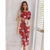 image:imageEkouaer Womens Capri Pajama Sets Print Short Sleeve Sleepwear Top and PantsWine Red Flowers Print