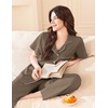 image:imageEkouaer Womens Cotton Pajamas Set Short Sleeve Button Down Pjs with PantsBrown