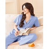 image:imageEkouaer Womens Cotton Pajamas Set Short Sleeve Button Down Pjs with PantsClear Blue