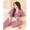 image:imageEkouaer Womens Cotton Pajamas Set Short Sleeve Button Down Pjs with PantsDusty Rose