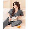 image:imageEkouaer Womens Cotton Pajamas Set Short Sleeve Button Down Pjs with PantsGrey