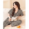 image:imageEkouaer Womens Cotton Pajamas Set Short Sleeve Button Down Pjs with PantsLeopard
