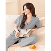 image:imageEkouaer Womens Cotton Pajamas Set Short Sleeve Button Down Pjs with PantsLight Grey