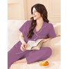 image:imageEkouaer Womens Cotton Pajamas Set Short Sleeve Button Down Pjs with PantsPurple