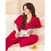 image:imageEkouaer Womens Cotton Pajamas Set Short Sleeve Button Down Pjs with PantsRed