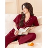 image:imageEkouaer Womens Cotton Pajamas Set Short Sleeve Button Down Pjs with PantsWine Red