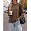image:imageEkouaer Womens Oversized Long Sleeve Cotton Shirts Crew Neck Fall TopsBrown