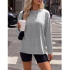 image:imageEkouaer Womens Oversized Long Sleeve Cotton Shirts Crew Neck Fall TopsGrey