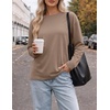 image:imageEkouaer Womens Oversized Long Sleeve Cotton Shirts Crew Neck Fall TopsKhaki
