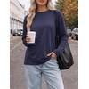 image:imageEkouaer Womens Oversized Long Sleeve Cotton Shirts Crew Neck Fall TopsNavy Blue