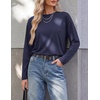 image:imageEkouaer Womens Oversized Long Sleeve Cotton Shirts Crew Neck Fall TopsNavy Blue