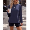 image:imageEkouaer Womens Oversized Long Sleeve Cotton Shirts Crew Neck Fall TopsNavy Blue