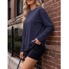 image:imageEkouaer Womens Oversized Long Sleeve Cotton Shirts Crew Neck Fall TopsNavy Blue