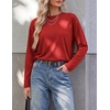 image:imageEkouaer Womens Oversized Long Sleeve Cotton Shirts Crew Neck Fall TopsRed