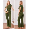image:imageEkouaer Womens Pajama Set Short Sleeve Crop Top Foldover Flare PantsArmy Green