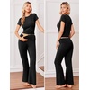 image:imageEkouaer Womens Pajama Set Short Sleeve Crop Top Foldover Flare PantsBlack