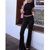 image:imageEkouaer Womens Pajama Set Short Sleeve Crop Top Foldover Flare PantsBlack