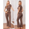 image:imageEkouaer Womens Pajama Set Short Sleeve Crop Top Foldover Flare PantsBrown