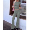 image:imageEkouaer Womens Pajama Set Short Sleeve Crop Top Foldover Flare PantsGray Green
