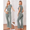 image:imageEkouaer Womens Pajama Set Short Sleeve Crop Top Foldover Flare PantsGray Green