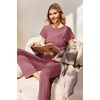 image:imageEkouaer Womens Pajama Set Short Sleeve Crop Top Foldover Flare PantsGray Purple